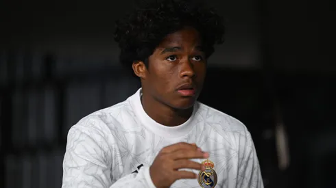 MADRID, SPAIN - OCTOBER 05: Endrick of Real Madrid looks on prior to the LaLiga match between Real Madrid CF and Villarreal CF at Estadio Santiago Bernabeu on October 05, 2024 in Madrid, Spain. (Photo by Denis Doyle/Getty Images)