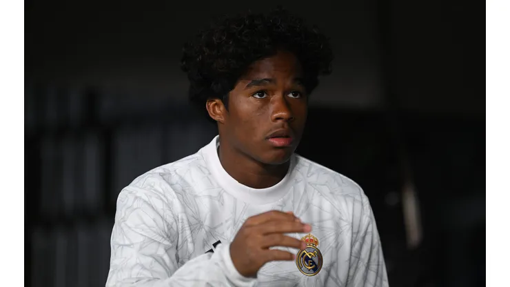 MADRID, SPAIN - OCTOBER 05: Endrick of Real Madrid looks on prior to the LaLiga match between Real Madrid CF and Villarreal CF at Estadio Santiago Bernabeu on October 05, 2024 in Madrid, Spain. (Photo by Denis Doyle/Getty Images)