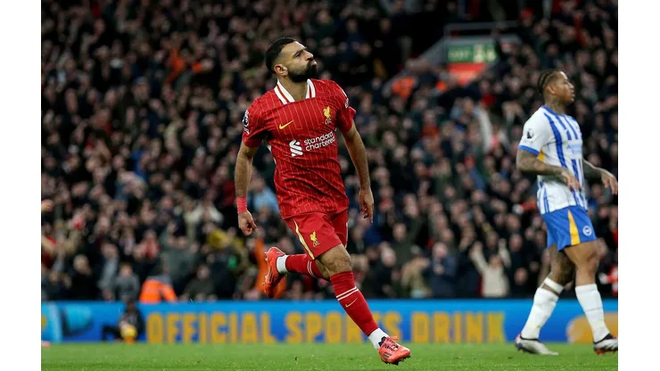 Salah comemora seu gol na vitória do Liverpool sobre o Brighton, no dia 02 de novembro de 2024. (PA Images / Alamy Stock Photo)