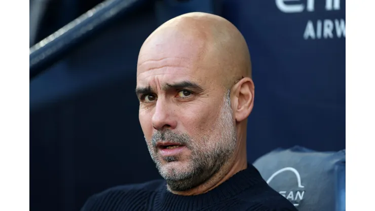MANCHESTER, ENGLAND - OCTOBER 26: Pep Guardiola, Manager of Manchester City, looks on prior to the Premier League match between Manchester City FC and Southampton FC at Etihad Stadium on October 26, 2024 in Manchester, England. (Photo by Carl Recine/Getty Images)