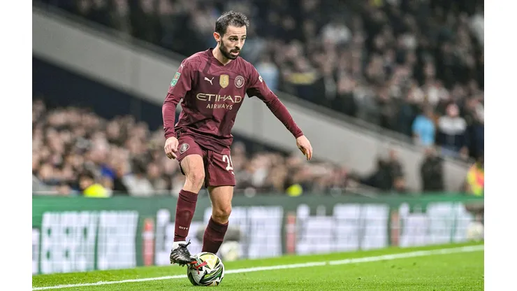 Bernardo Silva durante a partida entre Tottenham e Manchester City, no dia 30 de outubro de 2024, pela Copa da Liga Inglesa. (Action Plus Sports Images / Alamy Stock Photo)