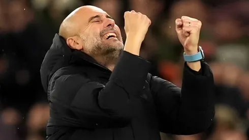 Guardiola se anima com jogador na Premier League. Foto: IMAGO / PA Images
