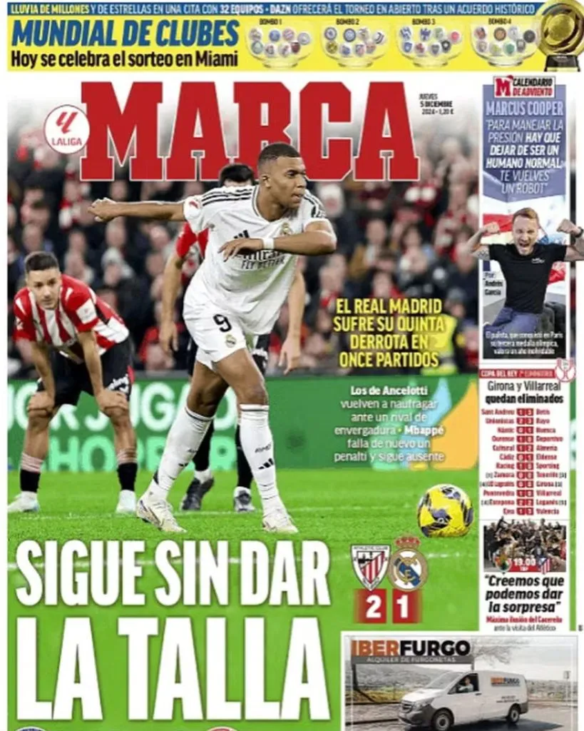 Capa do jornal Marca hoje, quinta-feira (5)