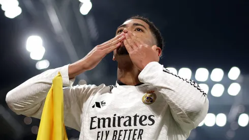 Jude Bellingham comemorando seu gol pelo Real Madrid contra a Atalanta na Champions