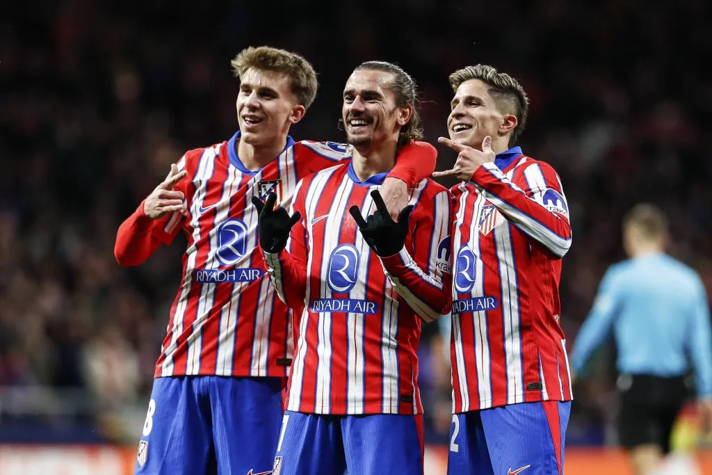 Antoine Griezmann comemora gol pelo Atlético de Madrid na Champions League. Foto: IMAGO / ZUMA PRESS WIRE.