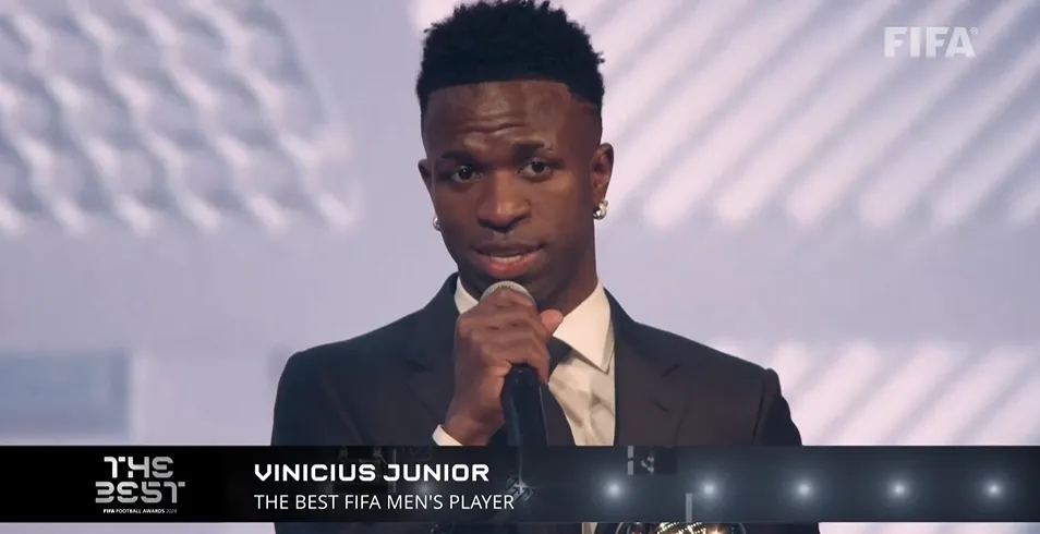 Vini Jr, do Real Madrid, foi eleito o melhor jogador do Mundo pela FIFA. Foto: Reprodução