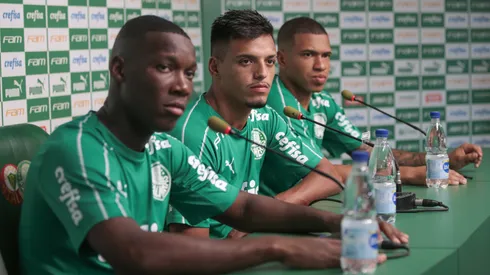 Patrick de Paula, Gabriel Menino e Lucas Esteves do Palmeiras promovidos para o elenco profissional durante coletiva de imprensa