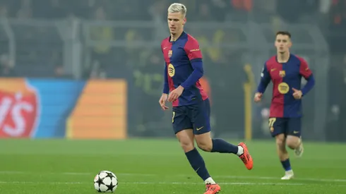 Dani Olmo em jogo do Barcelona. Foto: Lars Baron/Getty Images