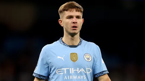 James McAtee durante jogo do Manchester City contra o West Ham. Foto: Carl Recine/Getty Images