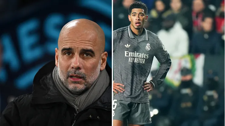 Guardiola está disposto a atrapalhar a vida de Bellingham. Fotos: Garath Copley e Angel Martinez/Getty Imagens
