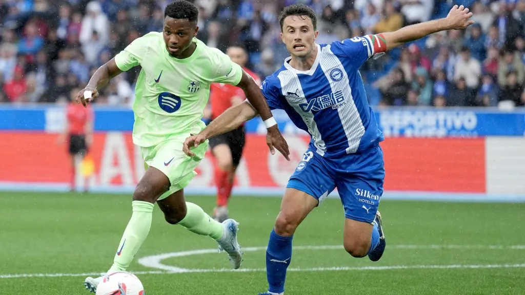 Ansu Fati em jogo do Barcelona. Foto: Juan Manuel Serrano Arce/Getty Images