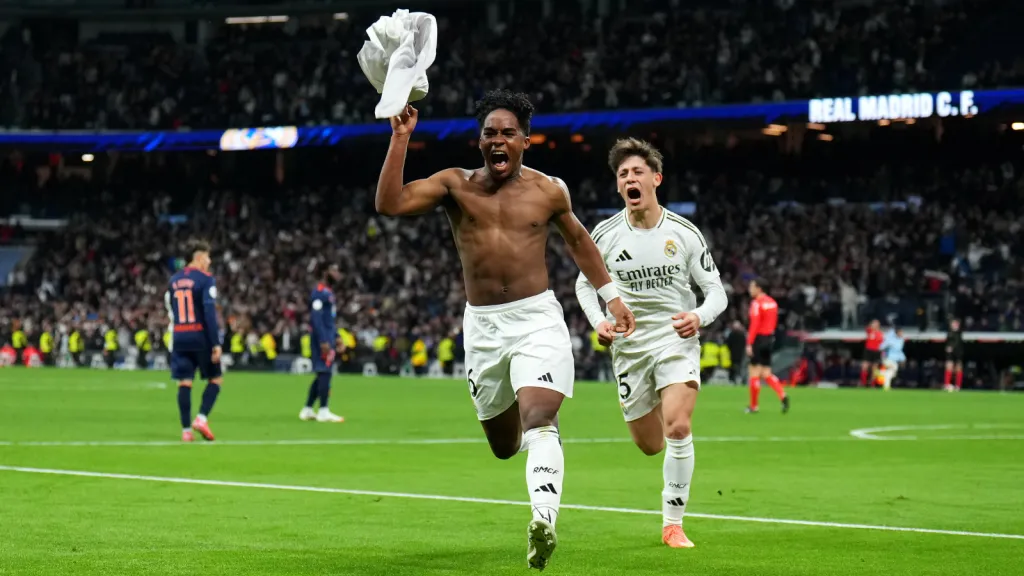 Endrick comemorando gol pelo Real Madrid. Foto: Getty Images
