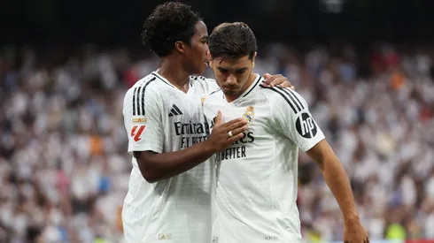 Brahim Díaz e Endrick com a camisa do Real Madrid em jogo de LaLiga. Marroquino tem sondagens de clubes europeus. Foto: Florencia Tan Jun/Getty Images