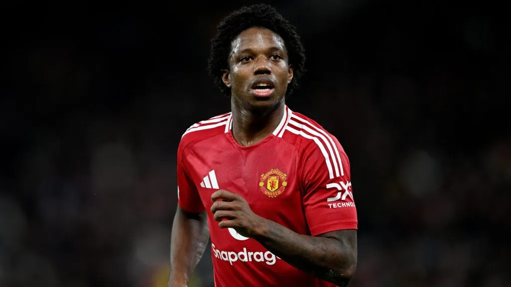 Malacia em jogo do Manchester United. Foto: Justin Setterfield/Getty Images