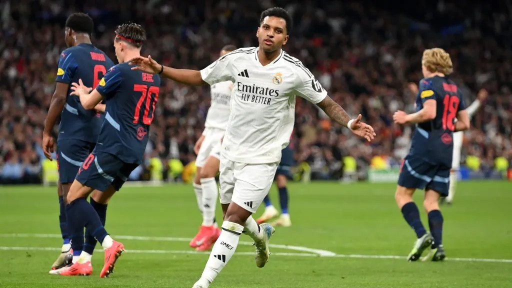 Rodrygo em jogo do Real Madrid. Foto: Denis Doyle/Getty Images
