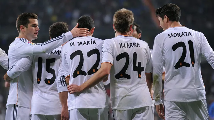 Jogadores comemorando gol do Real Madrid contra o Olimpic de Xativa. Ex-jogador do lcube merengue pode jogar na Argentina. Foto: Denis Doyle