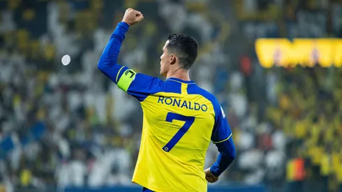 Cristiano Ronaldo comemora gol marcado com a camisa do Al-Nassr. Foto: Power Sport Images Ltd / Alamy Stock Photo