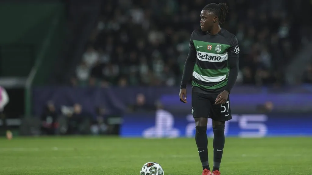 Geovany Quenda em jogo do Sporting. Foto: Carlos Rodrigues/Getty Images