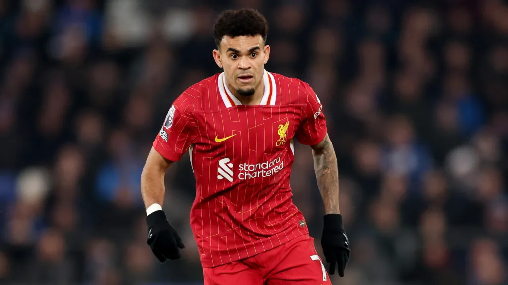 Luis Díaz durante partida do Liverpool (Photo by Carl Recine/Getty Images)