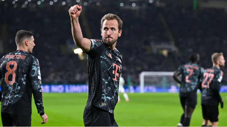 Harry Kane comemora gol marcado com a camisa do Bayern de Munique. Foto: dpa picture alliance / Alamy Stock Photo