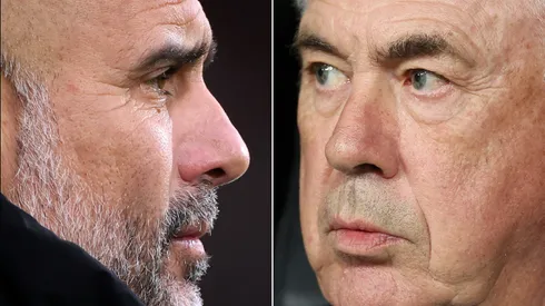 Pep Guardiola (Photo by Alex Pantling/Getty Images) E Carlo Ancelotti, pelo Real Madrid (Photo by Florencia Tan Jun/Getty Images)