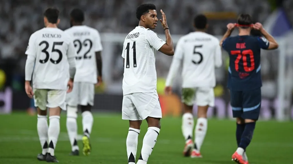 Rodrygo comemorando gol gol pelo Real Madrid. Foto: Denis Doyle/Getty Images