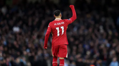 Mohamed Salah jogador do Liverpool após marcar gol contra o Manchester City