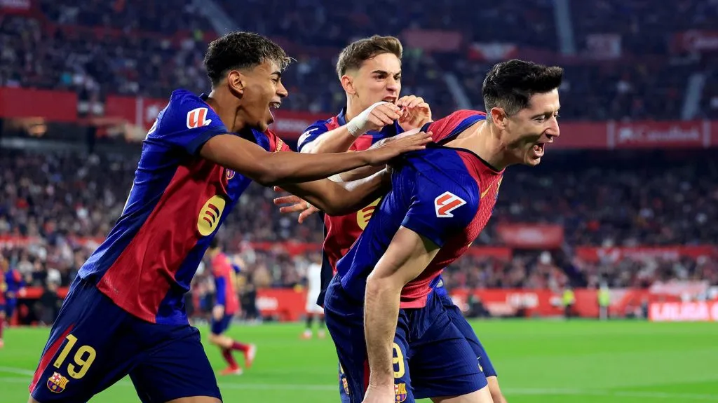 Gavi comemorando um gol do Barcelona. Getty Imagens