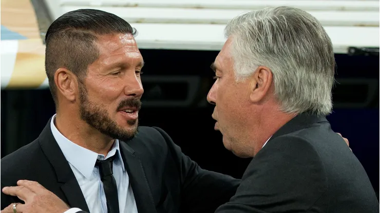 Simeone e Ancelotti frente a frente na Champions League. Foto: Gonzalo Arroyo Moreno/Getty Images