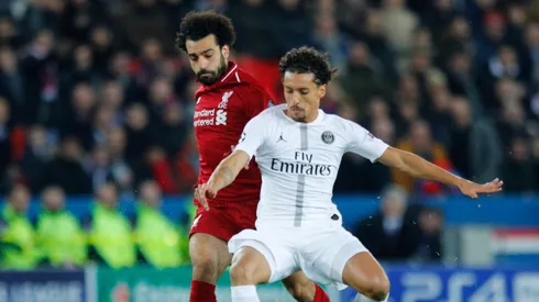 Marquinhos e Salah dividem bola. Foto: Associated Press / Alamy Stock Photo