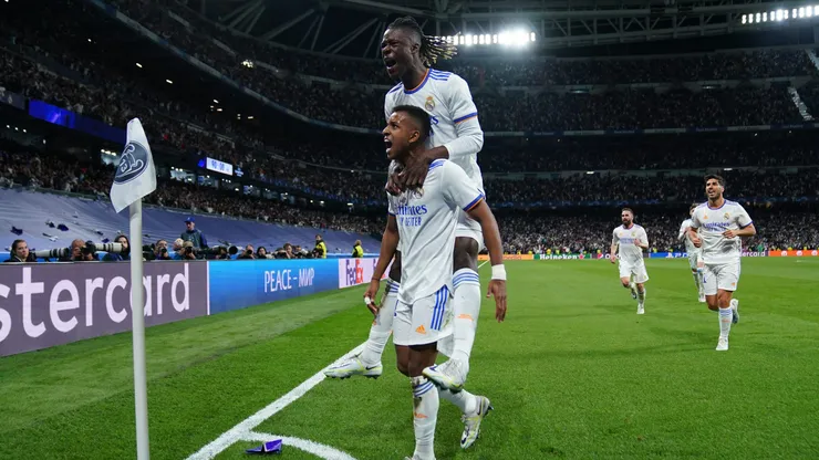 Rodrygo e Camavinga comemorando gol do Real Madrid. Foto: Angel Martinez