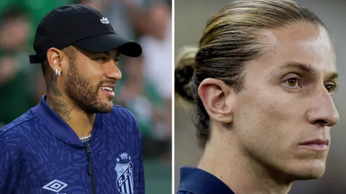 Neymar, jogador do Santos e Filipe Luis, treinador do Flamengo. Foto: Robson Mafra/AGIF e Foto: Alexandre Loureiro/AGIF