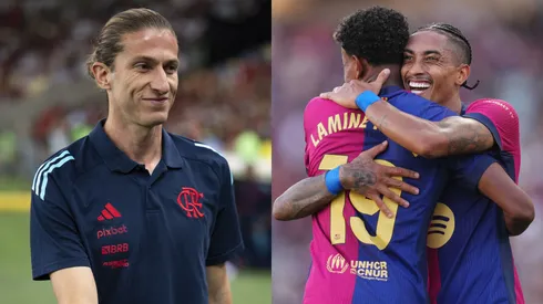 Filipe Luís coloca gringo no patamar de jogadores do Barcelona. Foto Esq.: Jorge Rodrigues/AGIF e Foto Dir.: Alex Caparros/Getty Images