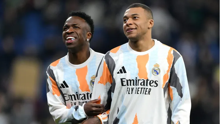 Vini Jr e Mbappé buscam ganhar mais um título com a camisa do Real Madrid. Foto: David Ramos/Getty Images