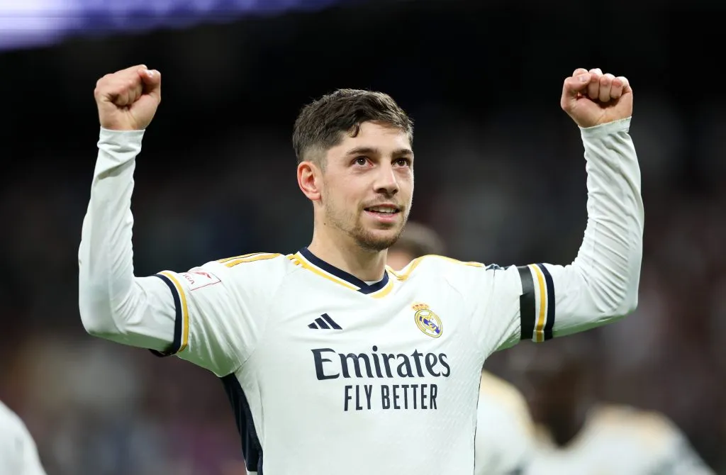 Federico Valverde comemorando gol pelo Real Madrid. (Photo by Clive Brunskill/Getty Images)