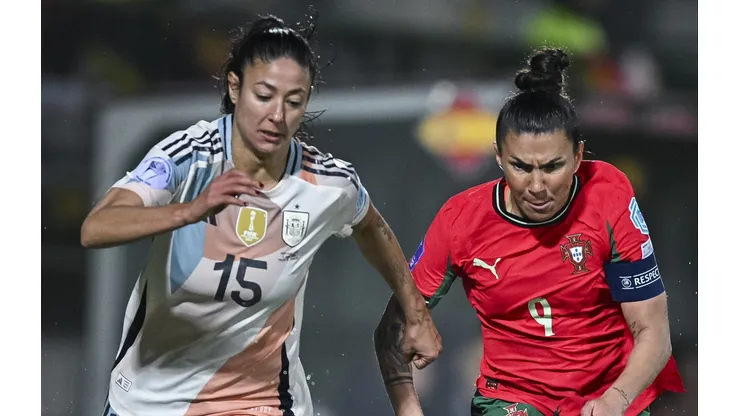 PAÇOS DE FERREIRA, PORTUGAL - APRIL 4: Leila Ouahabi of Spain is challenged by Ana Borges of Portugal during the UEFA Women's Nations League 2024/25 Grp A3 MD3 match between Portugal and Spain at Capital do Movel Municipal Stadium on April 04, 2025 in Paços de Ferreira, Portugal. (Photo by Octavio Passos/Getty Images)