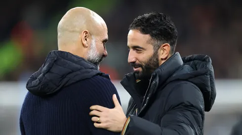 Guardiola e Ruben Amorim em jogo do United contra o Manchester City. Foto: Carl Recine/Getty Images