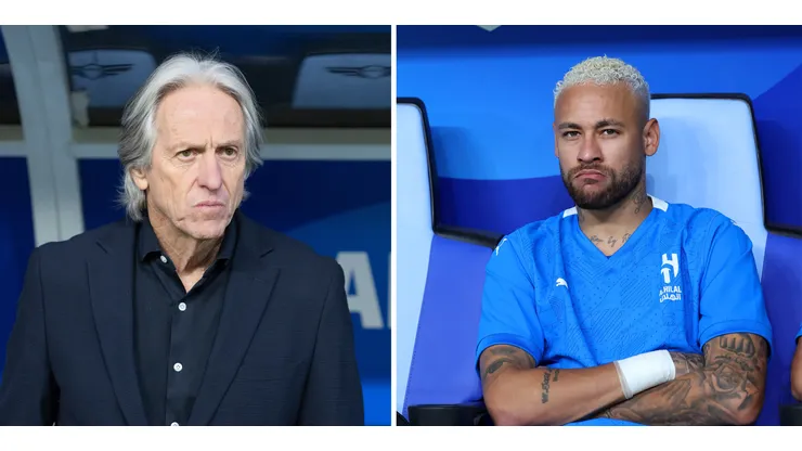 Jorge Jesus, alvo da Seleção Brasileira (Photo by Abdullah Ahmed/Getty Images) e Neymar (Photo by Abdullah Ahmed/Getty Images)