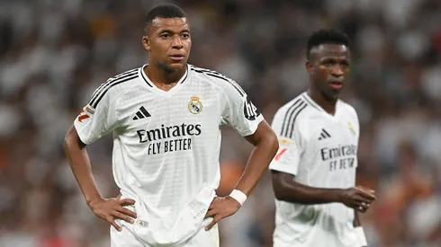 Mbappé e Vini Jr. juntos no Real Madrid. Foto: Denis Doyle
