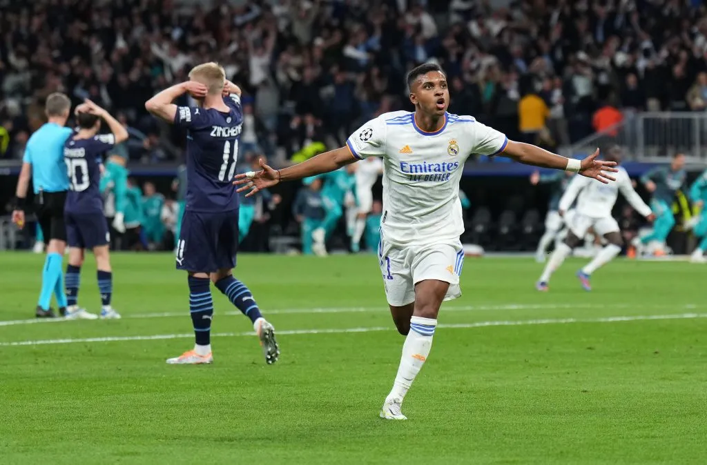 Rodrygo comemorando gol pelo Real Madrid. (Photo by Angel Martinez/Getty Images)