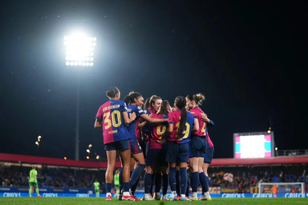 Jogadoras do Barcelona feminino. (Photo by Alex Caparros/Getty Images)
