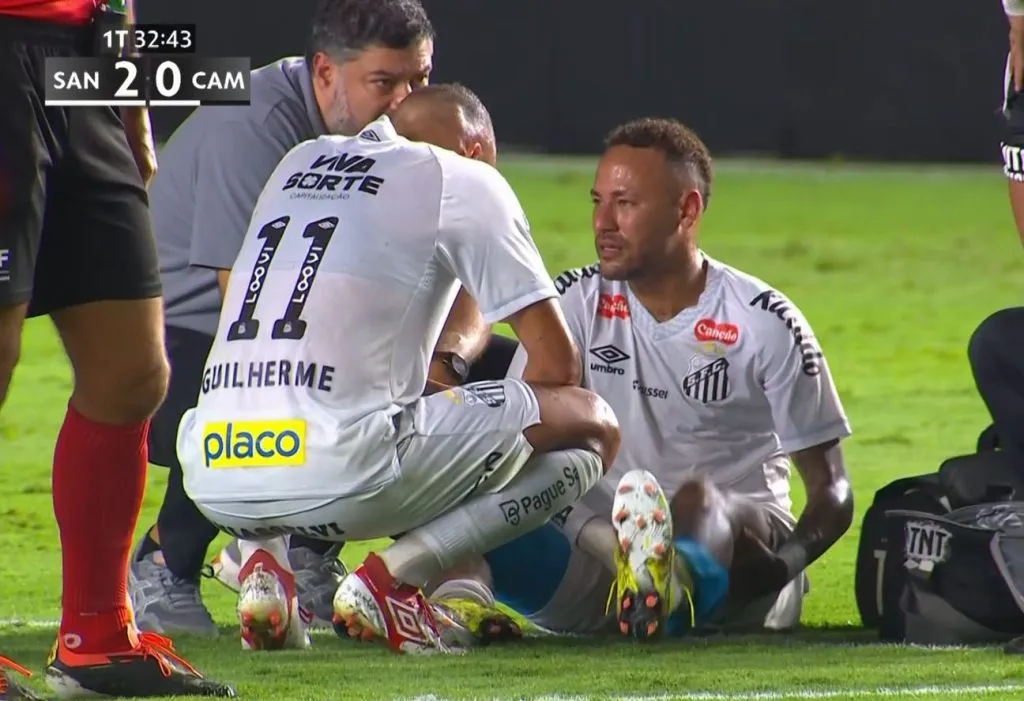 Neymar sofre nova lesão pela equipe do Santos. Foto/Reprodução: Redes Sociais