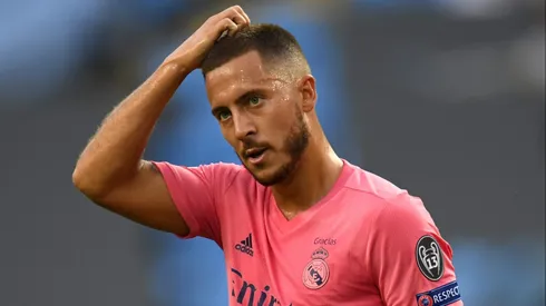 Hazard na eliminação do Real Madrid para o Manchester City em 2020. Foto: Peter Powell/Pool