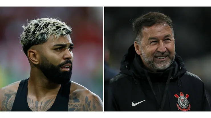 Gabigol, do Cruzeiro e o presidente do Corinthians, Augusto Melo (Photo by Wagner Meier/Getty Images) e (Photo by Ricardo Moreira/Getty Images)