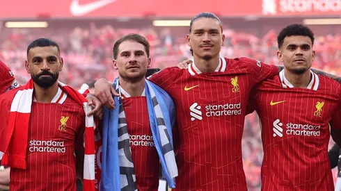 Darwin Núñez, Salah, Mac Allister, Luis Díaz, do Liverpool (Photo by Carl Recine/Getty Images)