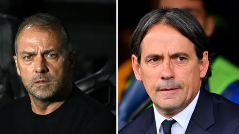 Hansi Flick, treinador do Barcelona (Photo by Octavio Passos/Getty Images) e Simone Inzaghi, da Inter (Photo by Alessandro Sabattini/Getty Images)