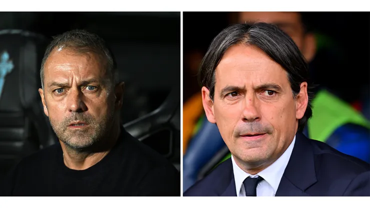 Hansi Flick, treinador do Barcelona (Photo by Octavio Passos/Getty Images) e Simone Inzaghi, da Inter (Photo by Alessandro Sabattini/Getty Images)