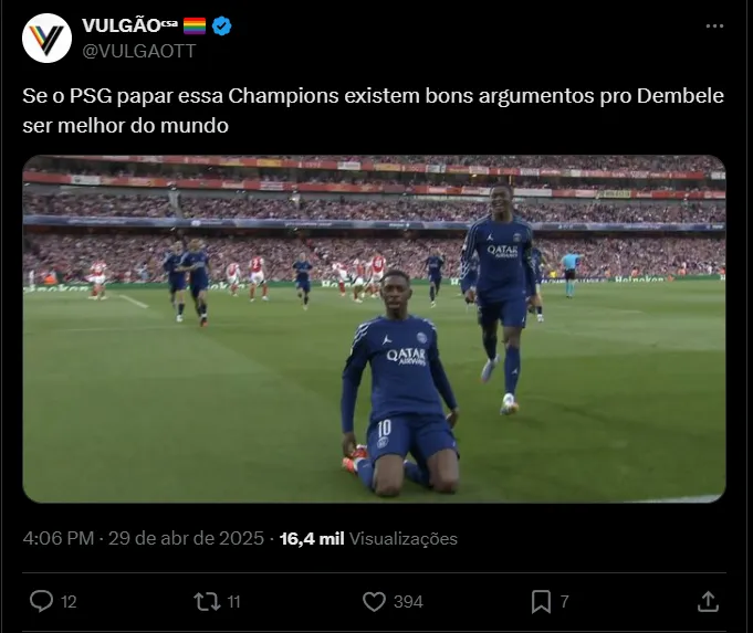 Fanáticos comentam sobre atuação de Dembélé pelo PSG