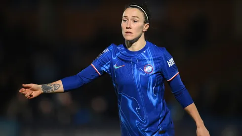 KINGSTON UPON THAMES, ENGLAND - MARCH 05: Lucy Bronze of Chelsea looks on during the Barclays Women's Super League match between Chelsea and Leicester City at Kingsmeadow on March 05, 2025 in Kingston upon Thames, England.