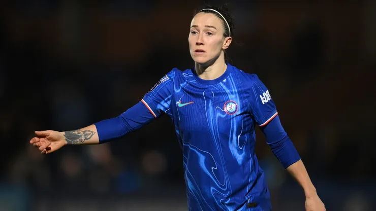 KINGSTON UPON THAMES, ENGLAND - MARCH 05: Lucy Bronze of Chelsea looks on during the Barclays Women's Super League match between Chelsea and Leicester City at Kingsmeadow on March 05, 2025 in Kingston upon Thames, England.